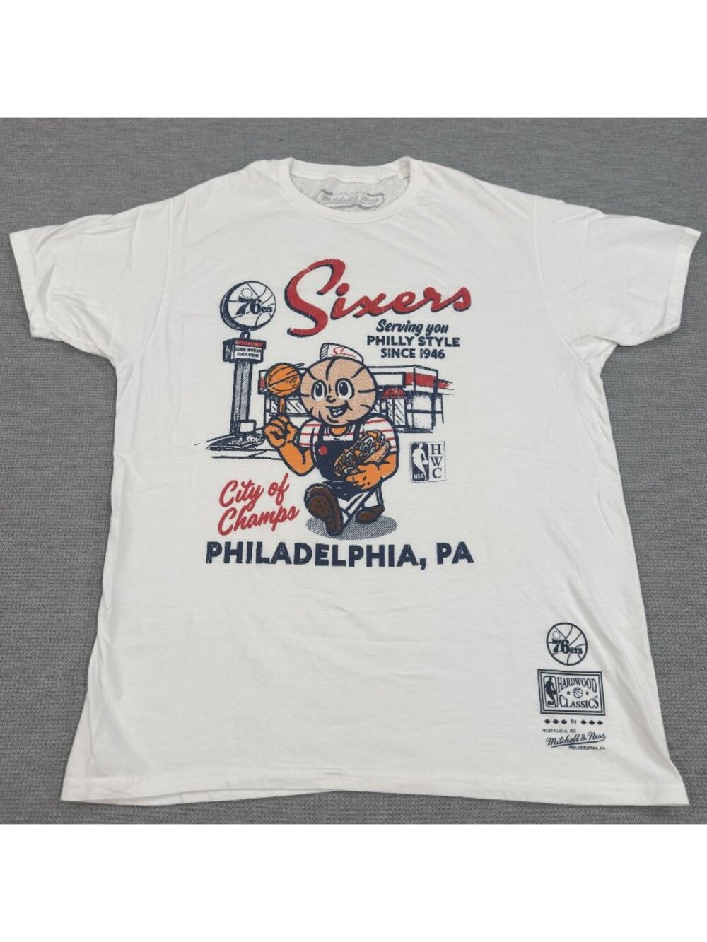 Philadelphia 76ers Sixers Mitchell & Ness Philly Style T-Shirt Mens L NBA White